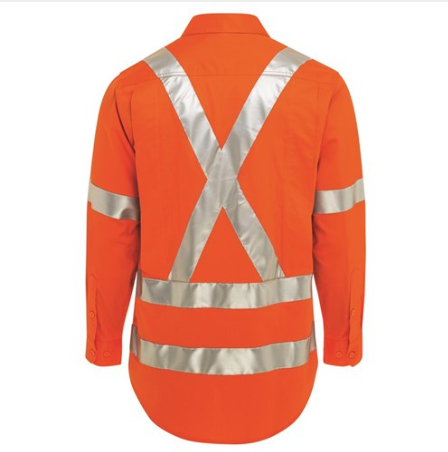 Workwear Mens Hi-Vis Button-Up Shirt with H-X-Reflective Tape