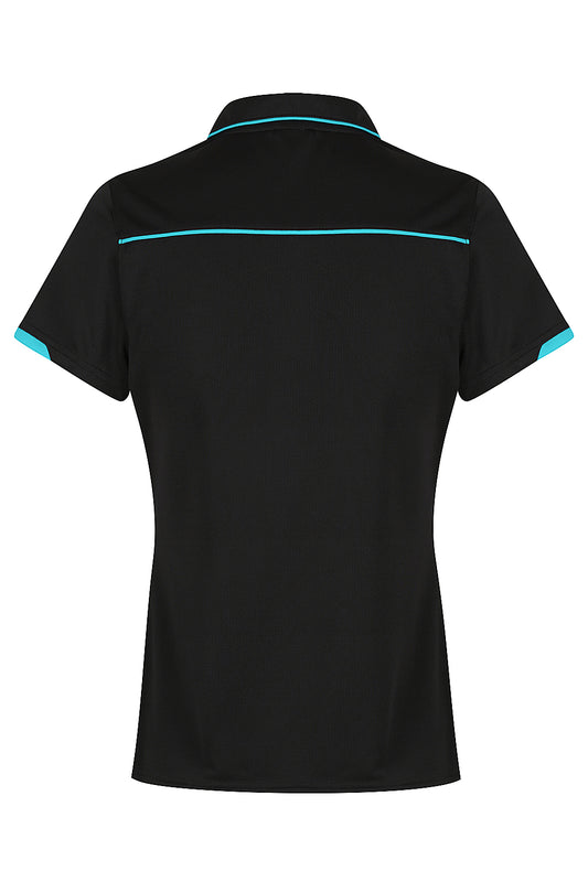 Navy blue t-shirt with a small logo on a white background