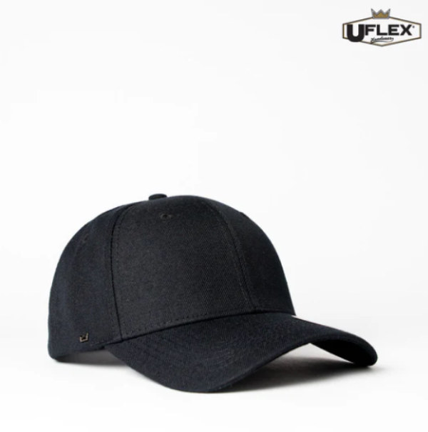 Balck cap with white rim on a white background