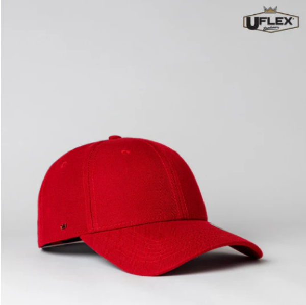 Red cap on a light gray background with 'UFlex' branding.