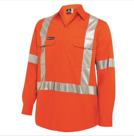 Workwear Mens Hi-Vis Button-Up Shirt with H-X-Reflective Tape