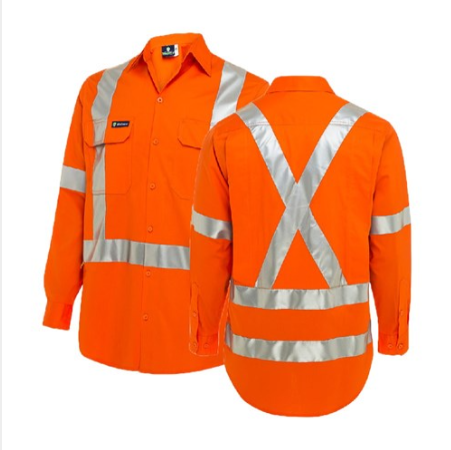 Workwear Mens Hi-Vis Button-Up Shirt with H-X-Reflective Tape