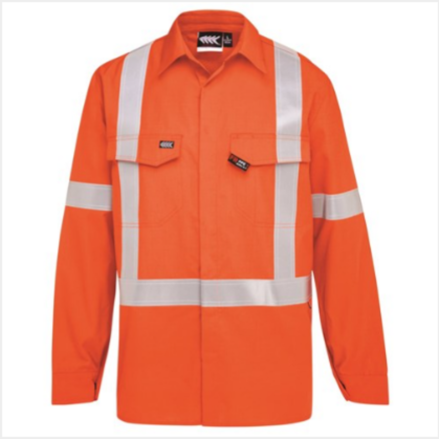 Orange safety jacket with reflective stripes on a white background