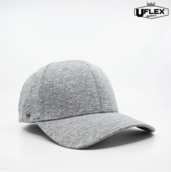 Gray baseball cap on a white background with 'UFlex' branding.
