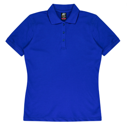 A royal blue short-sleeve polo shirt with a three-button placket, displayed flat against a plain white background.