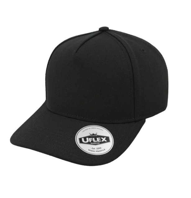 Black cap with UFlex logo on a white background