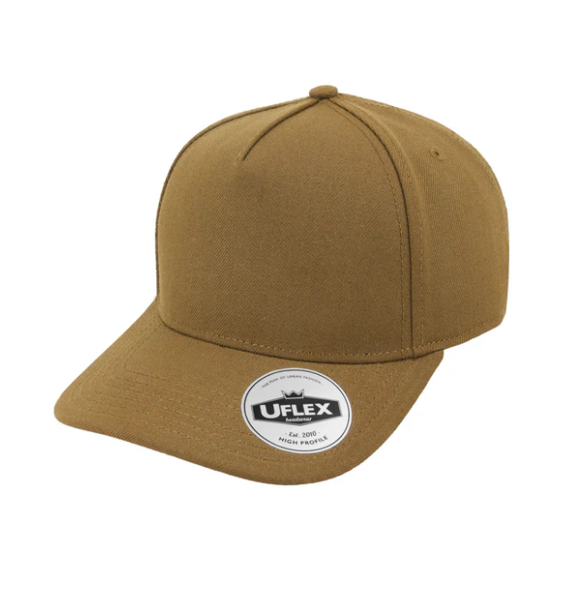Brown cap with a UFlex logo on a white background