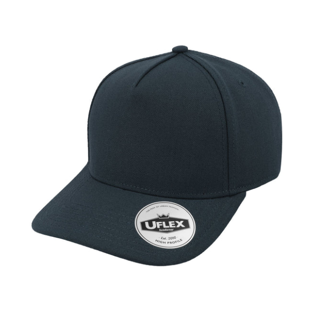 Black cap with UFlex logo on a white background