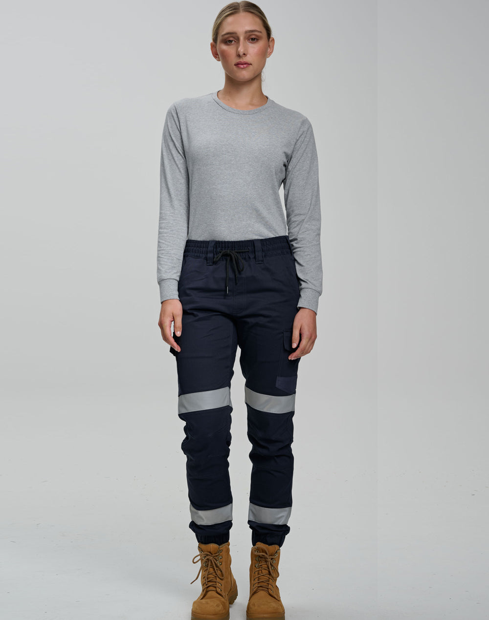 Unisex Cotton Stretch Drill Cuffed Work Pants with Tapes -WP28HV