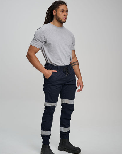 Unisex Cotton Stretch Drill Cuffed Work Pants with Tapes -WP28HV