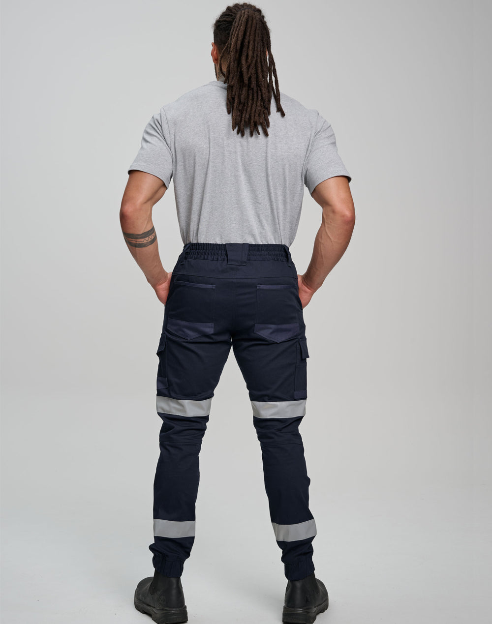 Unisex Cotton Stretch Drill Cuffed Work Pants with Tapes -WP28HV
